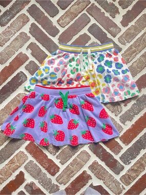 Mini Boden Lavender Strawberry Skort & White Multicolor Leopard Skort